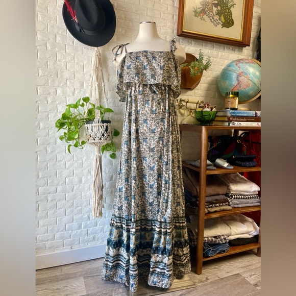 Free People Tangier Midi Dress Floral Bohemian Babydoll Peasant Maxi Size Large - Picture 5 of 15